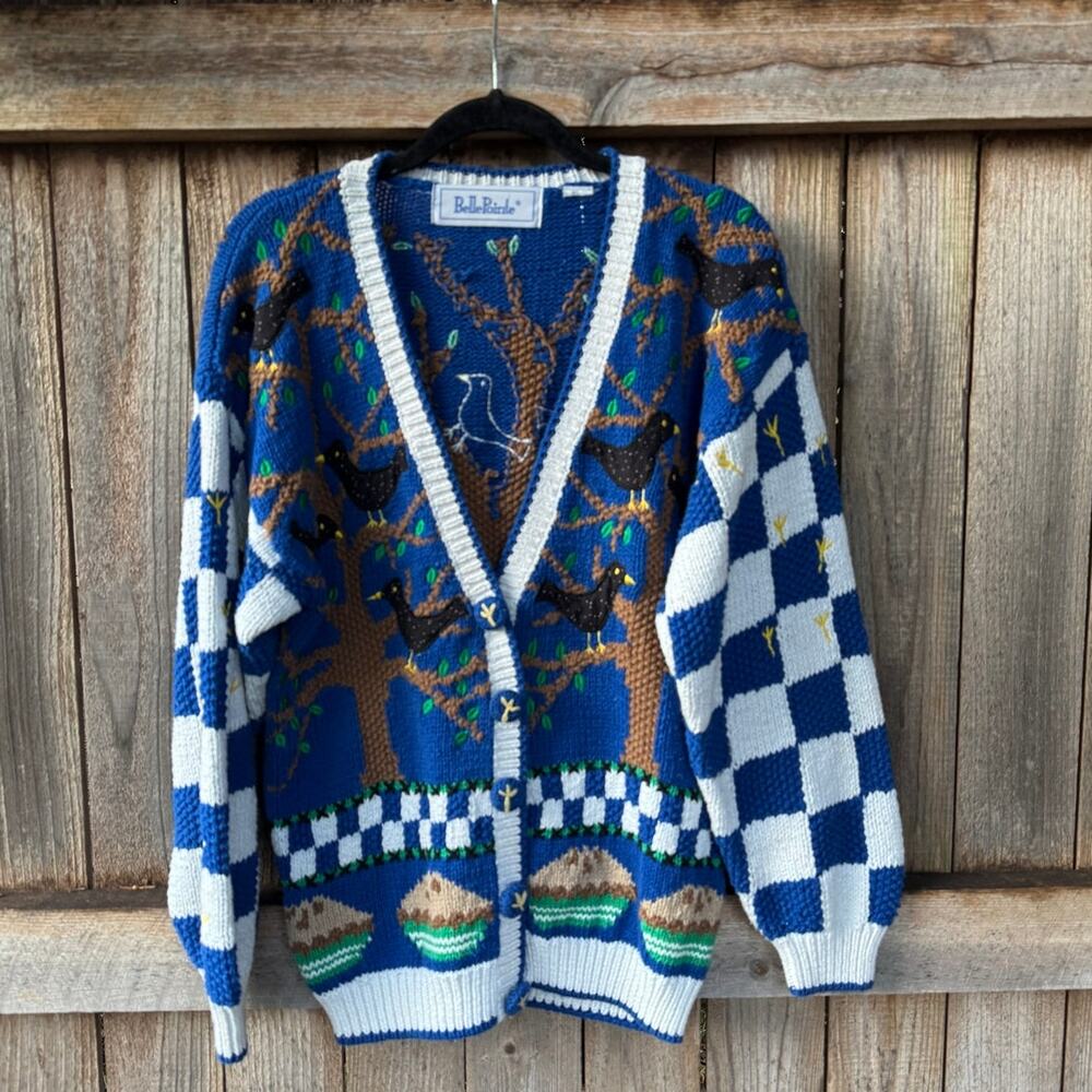 Vintage BELLEPOINTE  Cardigan pie dree Black Bird raven crow SWEATER